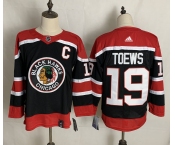 Men's Chicago Blackhawks #19 Jonathan Toews Black Red Authentic Throwback 2020 Hockey Jersey