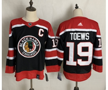 Men's Chicago Blackhawks #19 Jonathan Toews Black Red Authentic Throwback 2020 Hockey Jersey