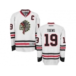 Men's Chicago Blackhawks #19 Jonathan Toews Reebok Premier White Skull Ice Hockey Jersey