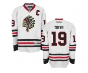 Men's Chicago Blackhawks #19 Jonathan Toews Reebok Premier White Skull Ice Hockey Jersey