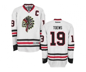 Men's Chicago Blackhawks #19 Jonathan Toews Reebok Premier White Skull Ice Hockey Jersey