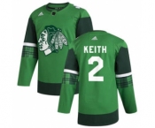 Men's Chicago Blackhawks #2 Duncan Keith 2020 St. Patrick's Day Stitched Hockey Jersey Green