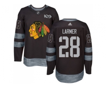 Men's Chicago Blackhawks #28 Steve Larmer Black 1917-2017 100th Anniversary Stitched NHL Jersey