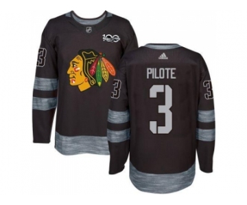 Men's Chicago Blackhawks #3 Pierre Pilote Black 1917-2017 100th Anniversary Stitched NHL Jersey