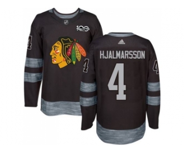 Men's Chicago Blackhawks #4 Niklas Hjalmarsson Black 1917-2017 100th Anniversary Stitched NHL Jersey