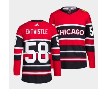 Men's Chicago Blackhawks #58 MacKenzie Entwistle Red Black 2022 Reverse Retro Stitched Jersey