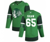 Men's Chicago Blackhawks #65 Andrew Shaw 2020 St. Patrick's Day Stitched Hockey Jersey Green