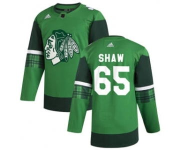 Men's Chicago Blackhawks #65 Andrew Shaw 2020 St. Patrick's Day Stitched Hockey Jersey Green