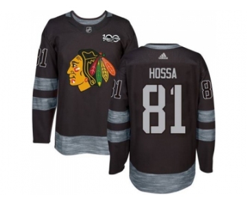 Men's Chicago Blackhawks #81 Marian Hossa Black 1917-2017 100th Anniversary Stitched NHL Jersey