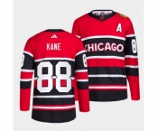 Men's Chicago Blackhawks #88 Patrick Kane Red Black 2022 Reverse Retro Stitched Jersey