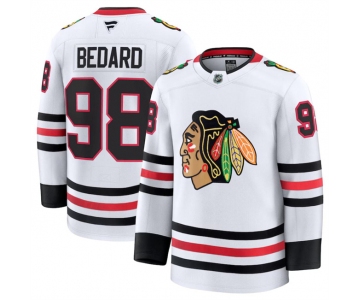 Men's Chicago Blackhawks #98 Connor Bedard White 2024-25 Away Stitched Hockey Jersey