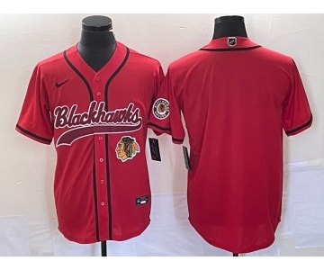 Men's Chicago Blackhawks Blank Red Cool Base Stitched Baseball Jersey