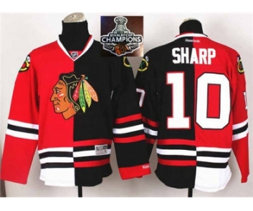 NHL Chicago Blackhawks #10 Patrick Sharp Red Black Split 2015 Stanley Cup Champions jerseys