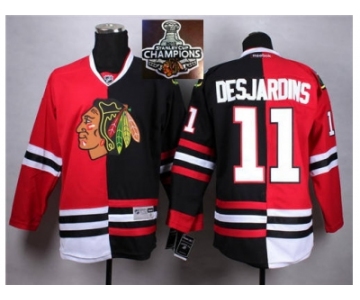 NHL Chicago Blackhawks #11 Desjardins Red Black Split 2015 Stanley Cup Champions jerseys