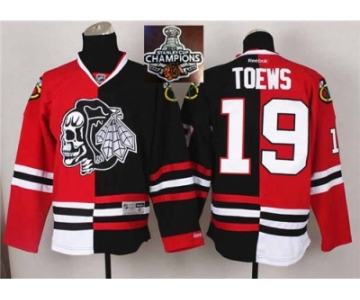 NHL Chicago Blackhawks #19 Jonathan Toews Red Black Split 2015 Stanley Cup Champions jerseys