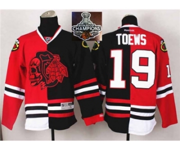 NHL Chicago Blackhawks #19 Jonathan Toews Red Black Split Red Shull 2015 Stanley Cup Champions jerseys