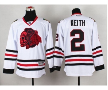 NHL Chicago Blackhawks #2 Duncan Keith White(Red Skull) Stitched Jerseys