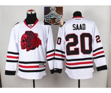 NHL Chicago Blackhawks #20 Brandon Saad White(Red Skull) 2014 Stadium Series 2015 Stanley Cup Champions jerseys