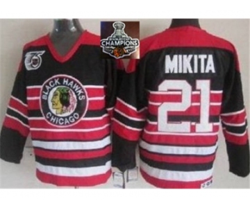 NHL Chicago Blackhawks #21 Stan Mikita Red Black 75TH CCM 2015 Stanley Cup Champions jerseys