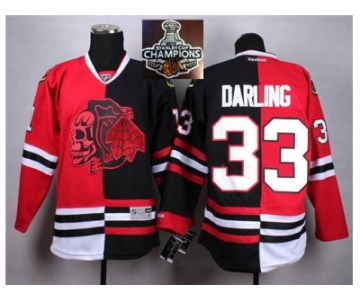 NHL Chicago Blackhawks #33 Darling Red Black Split Red Shull 2015 Stanley Cup Champions jerseys