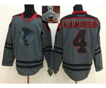 NHL Chicago Blackhawks #4 Niklas Hjalmarsson Charcoal Cross Check Fashion 2015 Stanley Cup Champions jerseys