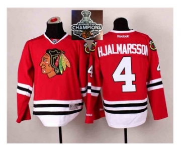 NHL Chicago Blackhawks #4 Niklas Hjalmarsson Red 2014 Stadium Series 2015 Stanley Cup Champions jerseys