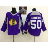 NHL Chicago Blackhawks #50 Corey Crawford Purple Practice 2015 Stanley Cup Champions jerseys