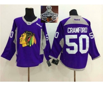 NHL Chicago Blackhawks #50 Corey Crawford Purple Practice 2015 Stanley Cup Champions jerseys