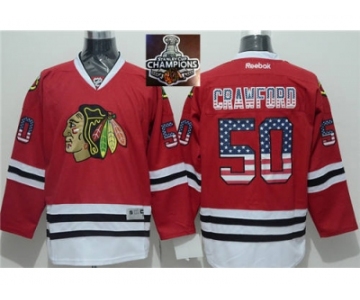 NHL Chicago Blackhawks #50 Corey Crawford Red USA Flag Fashion 2015 Stanley Cup Champions jerseys