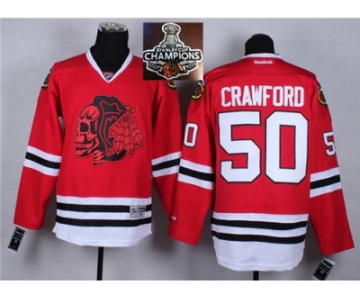 NHL Chicago Blackhawks #50 Corey Crawford Red(Red Skull) 2014 Stadium Series 2015 Stanley Cup Champions jerseys