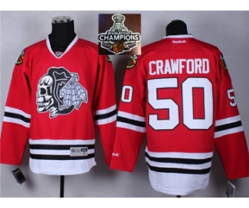 NHL Chicago Blackhawks #50 Corey Crawford Red(White Skull) 2014 Stadium Series 2015 Stanley Cup Champions jerseys