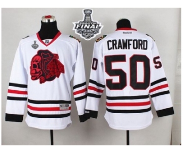 NHL Chicago Blackhawks #50 Corey Crawford White(Red Skull) 2015 Stanley Cup Stitched Jerseys