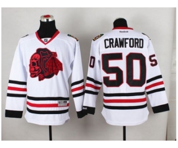 NHL Chicago Blackhawks #50 Corey Crawford White(Red Skull) Stitched Jerseys