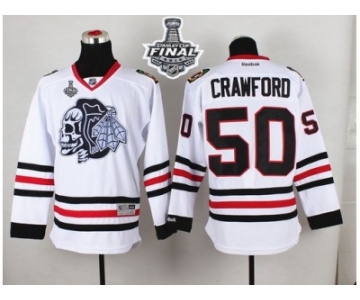 NHL Chicago Blackhawks #50 Corey Crawford White(White Skull) 2015 Stanley Cup Stitched Jerseys