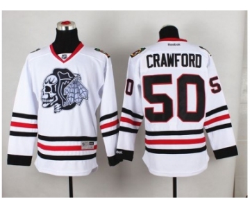 NHL Chicago Blackhawks #50 Corey Crawford White(White Skull) Stitched Jerseys