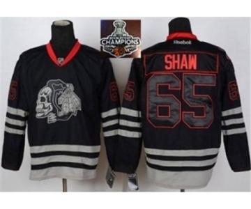 NHL Chicago Blackhawks #65 Andrew Shaw Black Ice Jersey Skull Logo Fashion 2015 Stanley Cup Champions jerseys