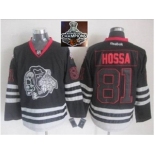 NHL Chicago Blackhawks #81 Marian Hossa Black Ice Jersey Skull Logo Fashion 2015 Stanley Cup Champions jerseys