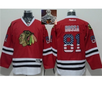 NHL Chicago Blackhawks #81 Marian Hossa Red USA Flag Fashion 2015 Stanley Cup Champions jerseys