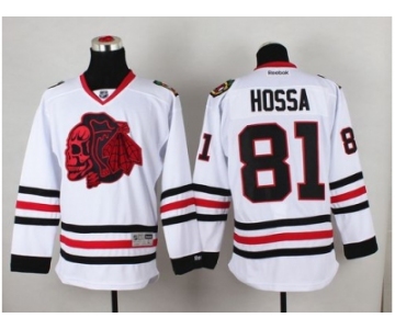 NHL Chicago Blackhawks #81 Marian Hossa White(Red Skull) Stitched Jerseys