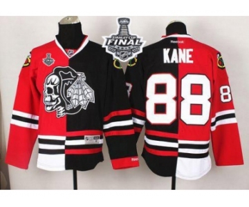 NHL Chicago Blackhawks #88 Patrick Kane Red-Black Split White Skull 2015 Stanley Cup Stitched Jerseys