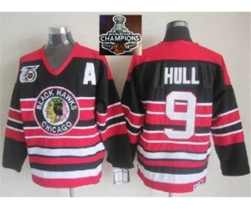 NHL Chicago Blackhawks #9 Bobby Hull Red Black 75TH CCM 2015 Stanley Cup Champions jerseys