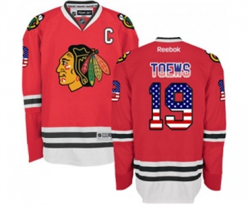 Reebok Chicago Blackhawks #19 Jonathan Toews Premier Red USA Flag Fashion NHL Jersey