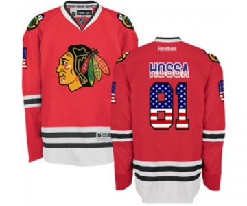 Reebok Chicago Blackhawks #81 Marian Hossa Authentic Red USA Flag Fashion NHL Jersey