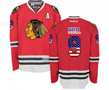 Reebok Chicago Blackhawks #9 Bobby Hull Authentic Red USA Flag Fashion NHL Jersey