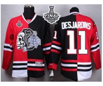 nhl jerseys chicago blackhawks #11 desjardins black-red[split][the skeleton head][desjardins][2015 stanley cup]