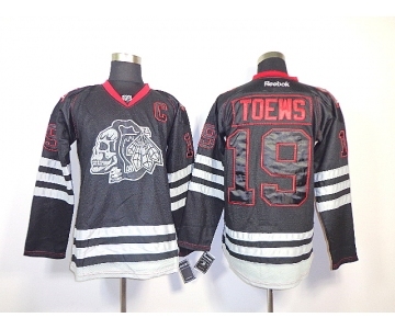 nhl jerseys chicago blackhawks #19 toews black ice[the skeleton head][patch C]