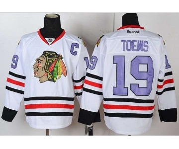 nhl jerseys chicago blackhawks #19 toews white[number purple][patch C]