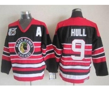 nhl jerseys chicago blackhawks #9 hull black-red[75th][patch A]