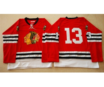 nhl jerseys mitchell and ness 1960-61 chicago blackhawks #13 noname red [throwback]