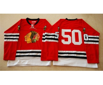 nhl jerseys mitchell and ness 1960-61 chicago blackhawks #50 noname red [throwback]